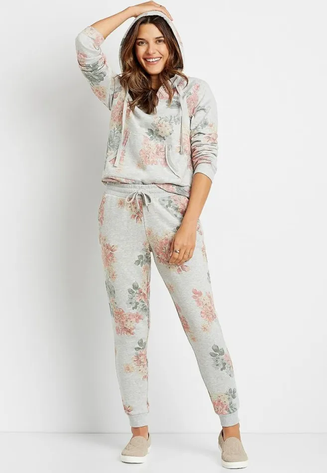 Women Gray Floral Pullover Hoodie Maurices Tops