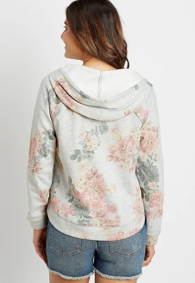 Women Gray Floral Pullover Hoodie Maurices Tops