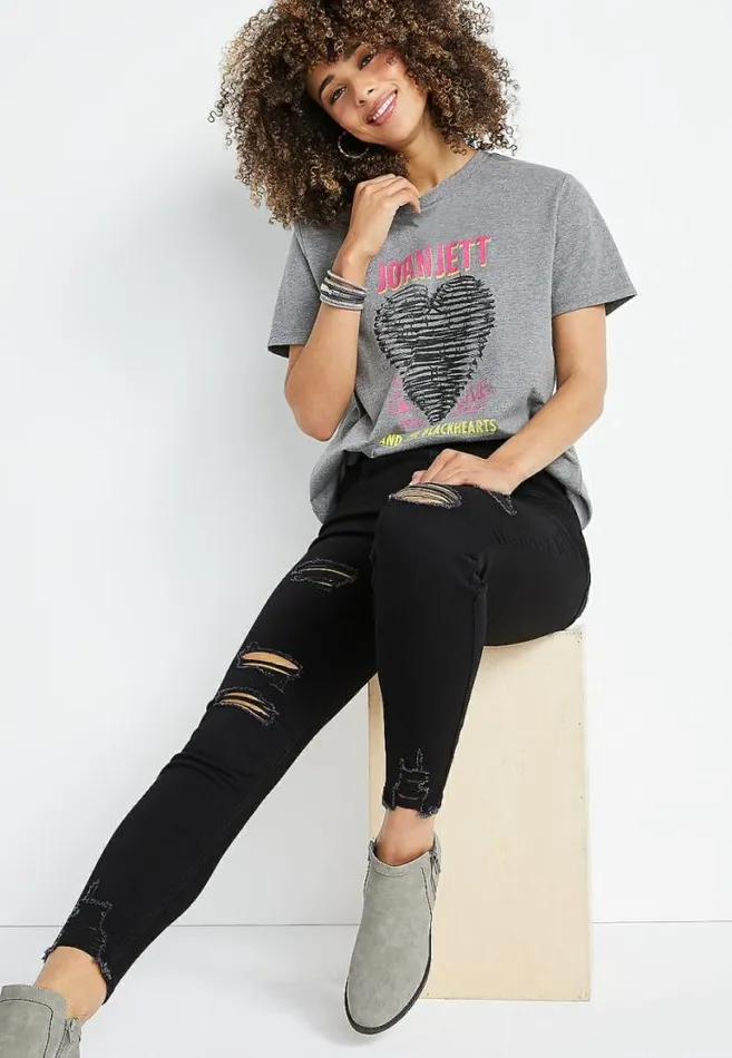 Women Gray Joan Jett Oversized Graphic Tee Maurices Tops