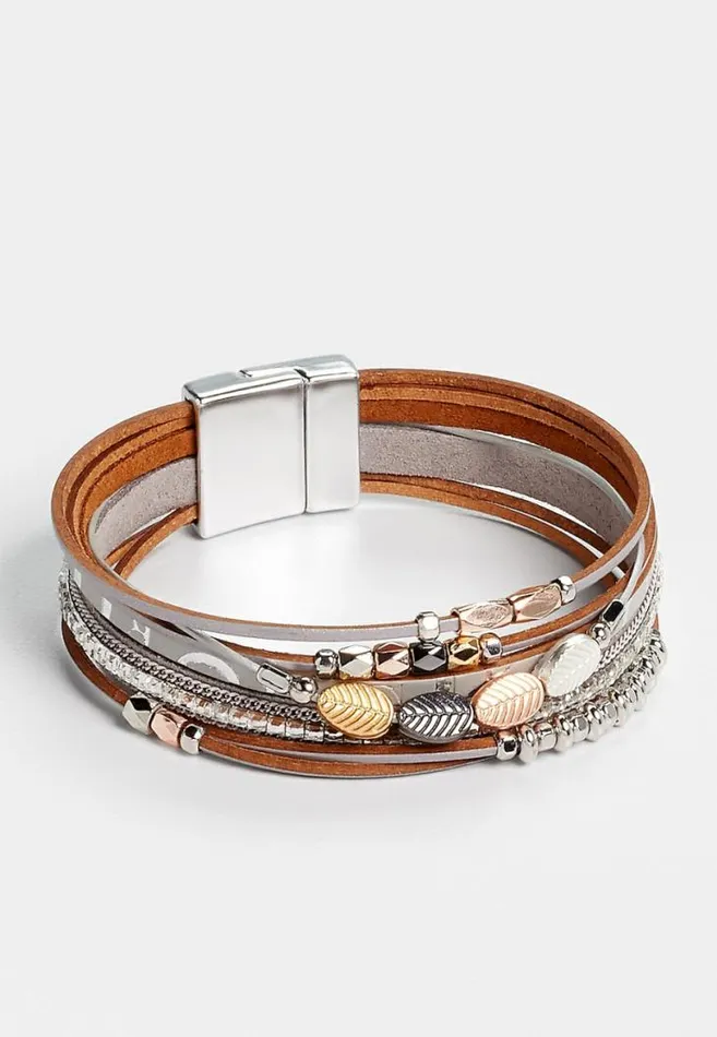 Women Gray Leaf Multi Row Magnetic Bracelet Maurices Jewelry