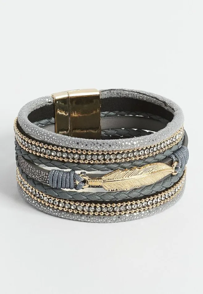 Women Gray Multi Row Feather Magnetic Bracelet Maurices Jewelry
