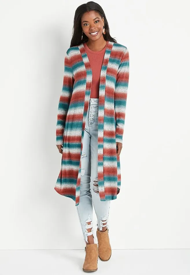 Women Gray Ombre Stripe Duster Cardigan Maurices Tops