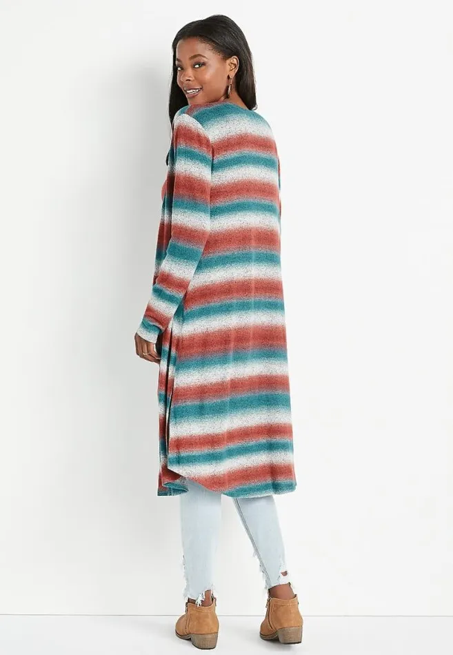 Women Gray Ombre Stripe Duster Cardigan Maurices Tops