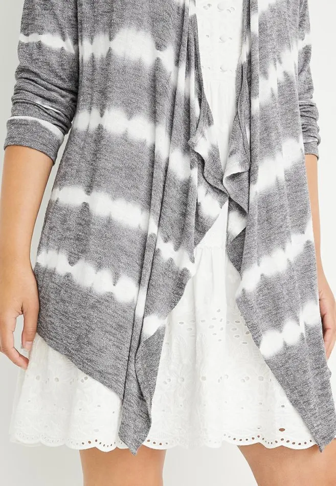 Women Gray Tie Dye Striped Cardigan Maurices Tops