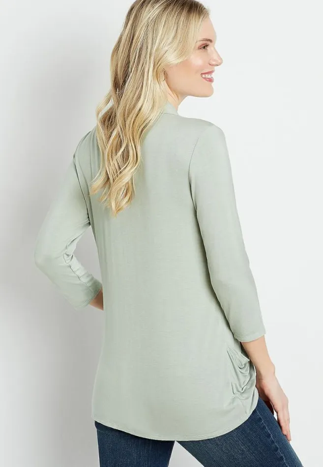 Women Green 34 Sleeve Slouchy Pocket Cardigan Maurices Tops