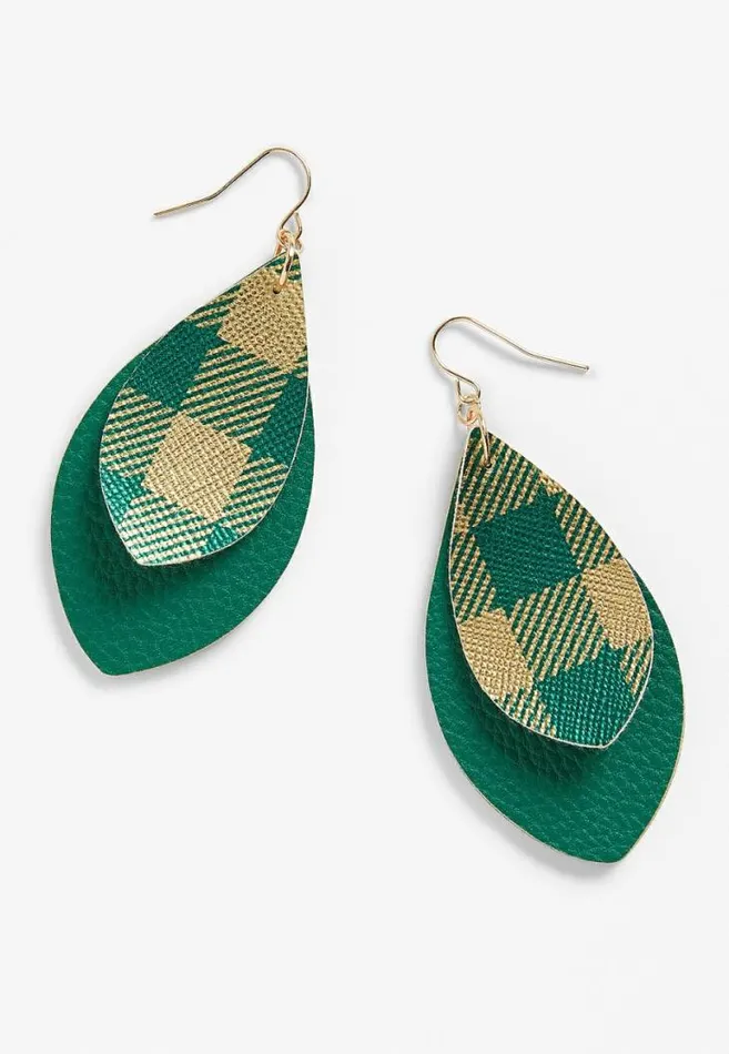 Women Green And Gold Plaid Teardrop Earrings Maurices Jewelry