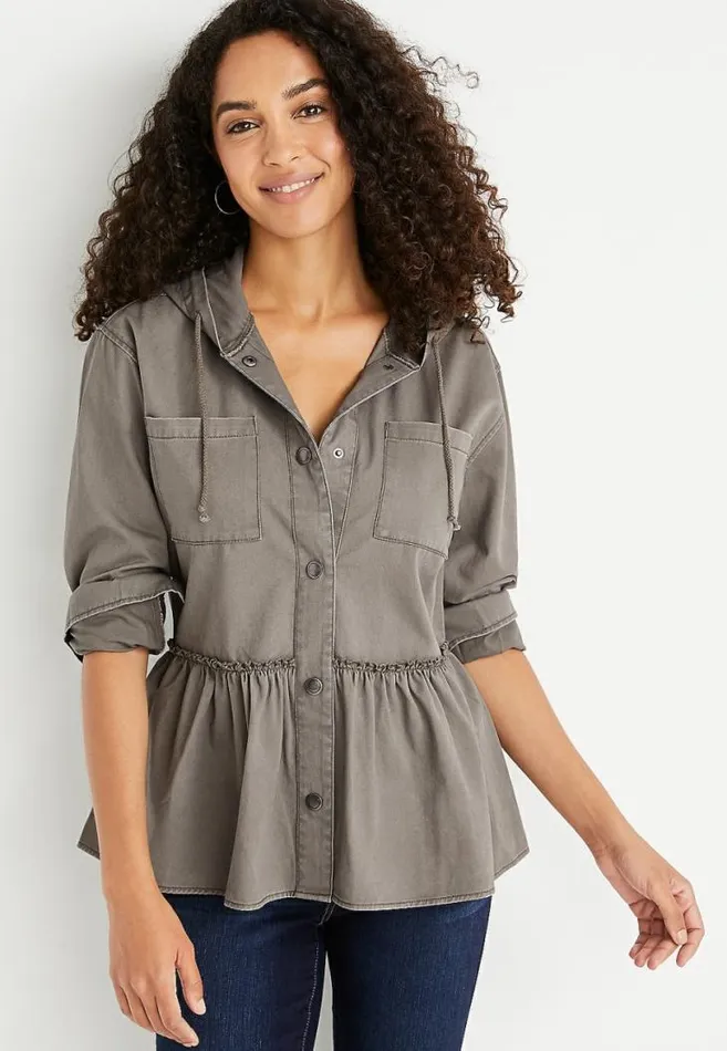 Women Green Babydoll Hooded Jacket Maurices Tops