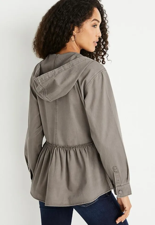 Women Green Babydoll Hooded Jacket Maurices Tops