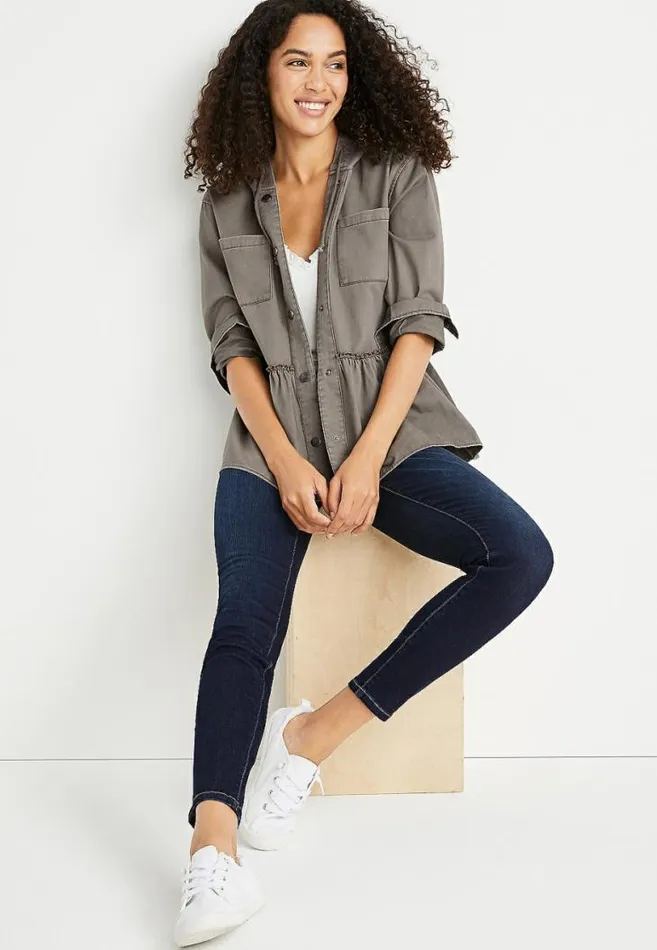 Women Green Babydoll Hooded Jacket Maurices Tops