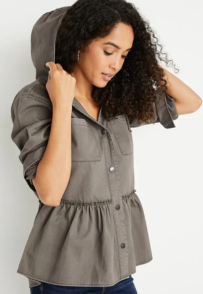 Women Green Babydoll Hooded Jacket Maurices Tops