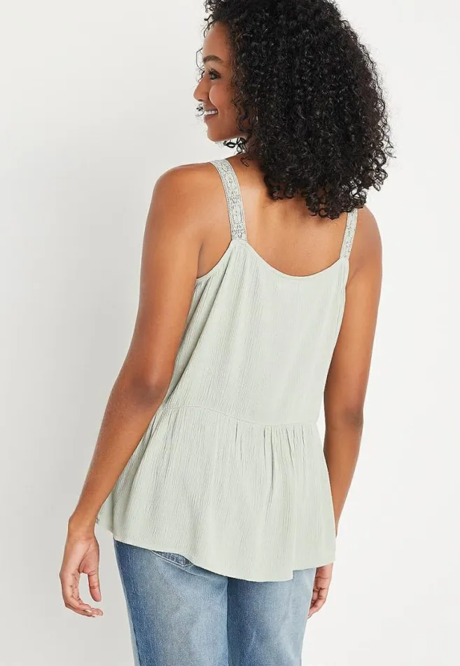 Women Green Crochet Square Neck Babydoll Tank Top Maurices Tops