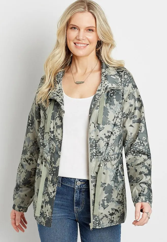 Women Green Mix Cinch Waist Windbreaker Maurices Tops