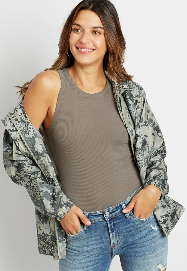 Women Green Mix Cinch Waist Windbreaker Maurices Tops