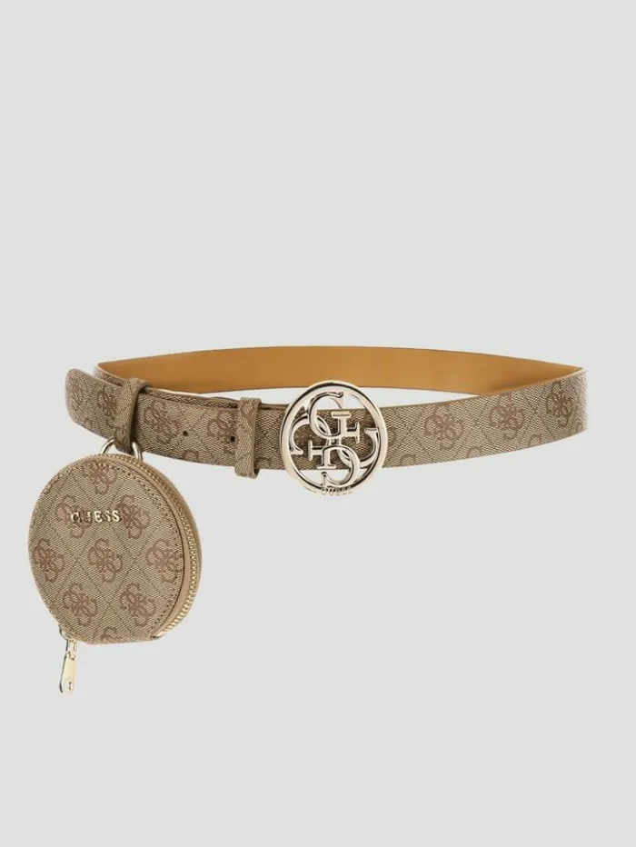 Women GUESS Belts Belt And Keyring Gift Set Latte Logo