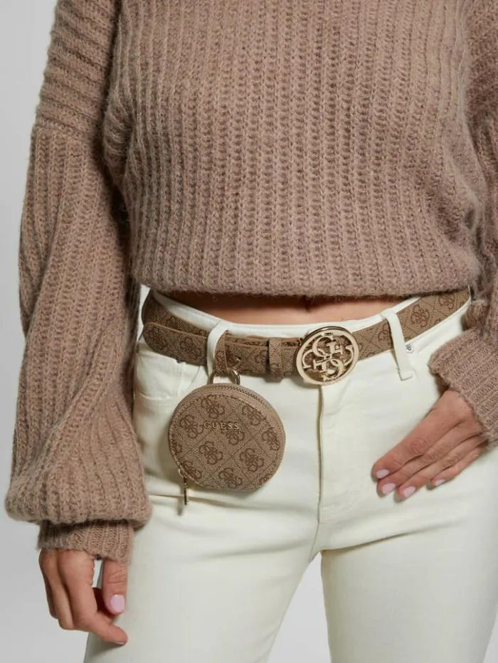 Women GUESS Belts Belt And Keyring Gift Set Latte Logo