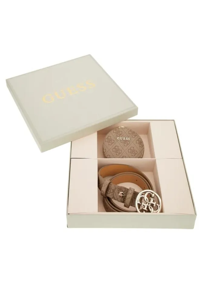 Women GUESS Belts Belt And Keyring Gift Set Latte Logo