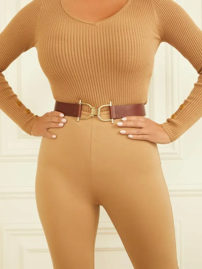 Women GUESS Belts Interlocked Leather Waist Belt Nude