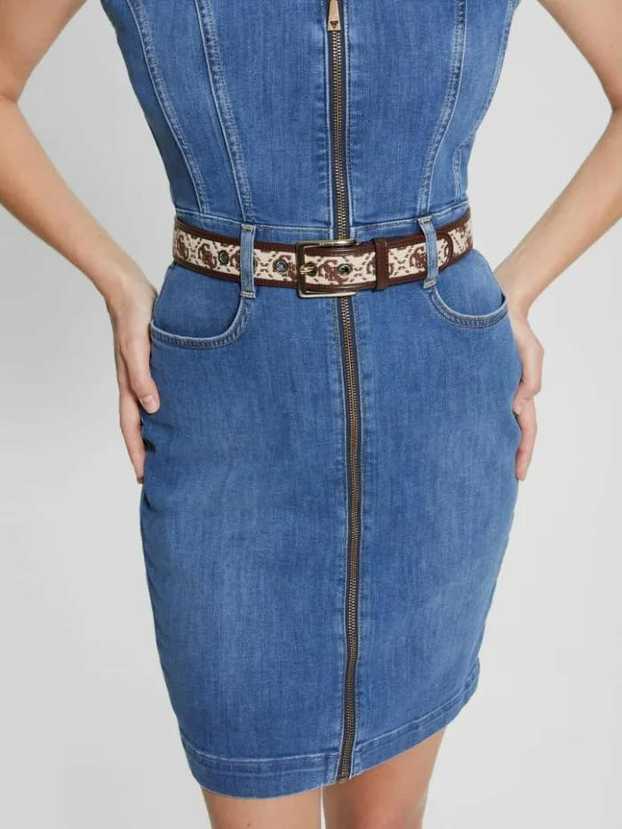 Women GUESS Belts Katey Jacquard Logo Belt Brown
