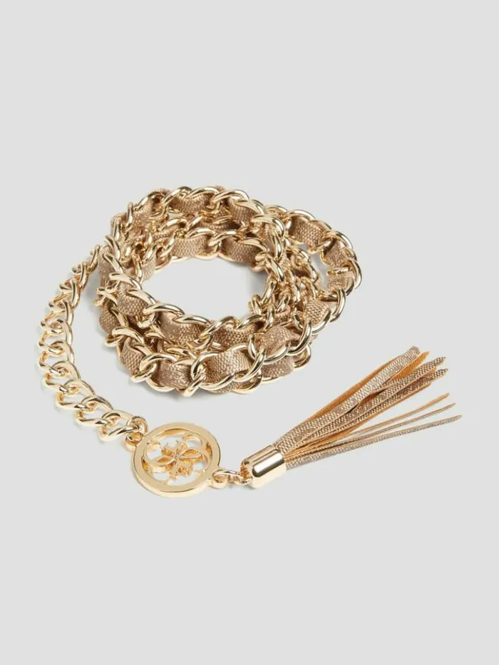 Women GUESS Belts Latte Logo Chain Belt Nude