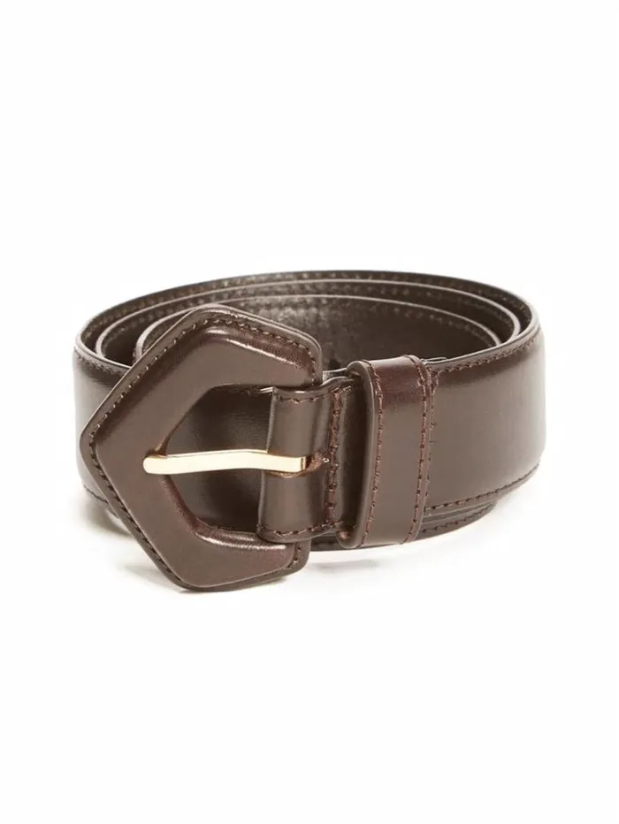 Women GUESS Belts Leather Waist Belt Brown Leather