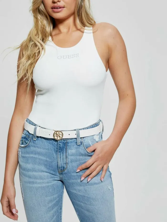Women GUESS Belts Peony FauxLeather Belt White
