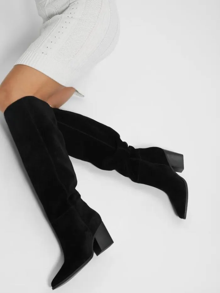 Women GUESS Boots and Booties Dolita Suede KneeHigh Boots Black 001