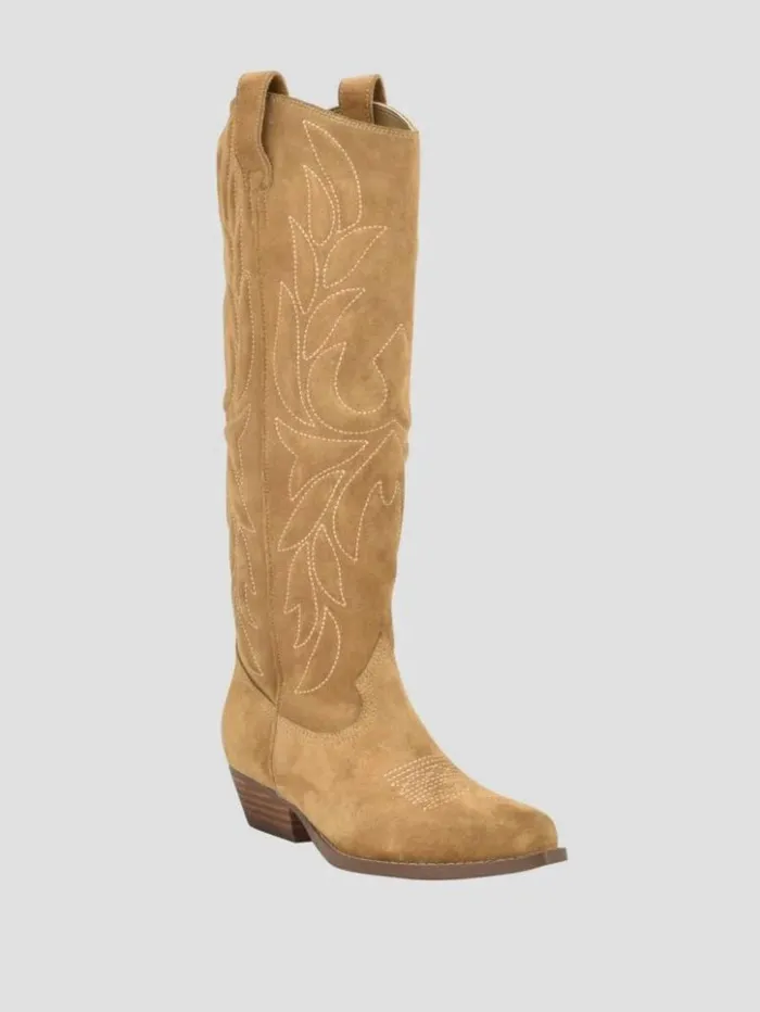 Women GUESS Boots and Booties Ginnifer Knee High Cowboy Boots Medium Brown