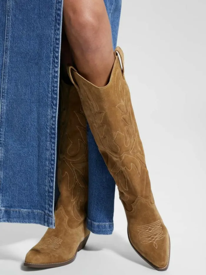 Women GUESS Boots and Booties Ginnifer Knee High Cowboy Boots Medium Brown