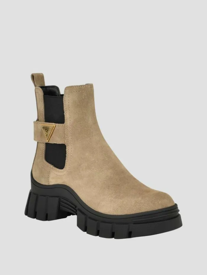 Women GUESS Boots and Booties Hensly Triangle Chelsea Bootie Light Brown