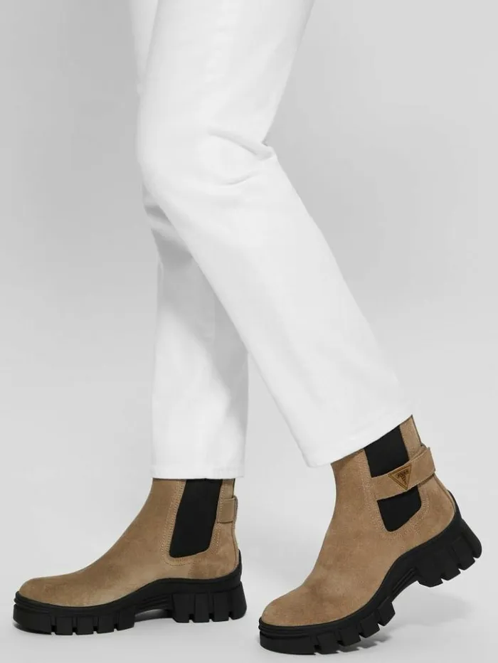 Women GUESS Boots and Booties Hensly Triangle Chelsea Bootie Light Brown