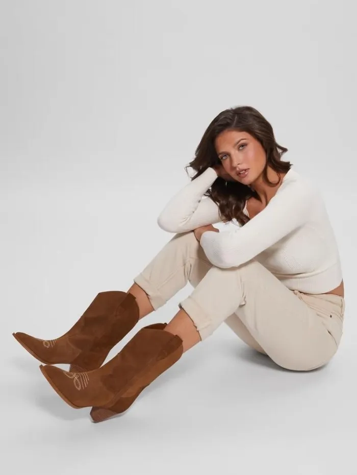 Women GUESS Boots and Booties Odilia Cowboy Boots Medium Brown