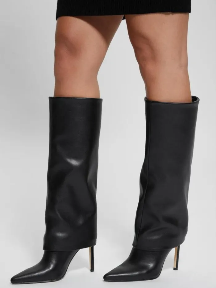 Women GUESS Boots and Booties Sabola FoldOver KneeHigh Boots Black 002