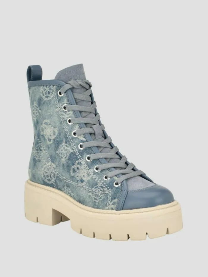 Women GUESS Boots and Booties Shutter Denim Peony Utility Boots Denim Tie Dye