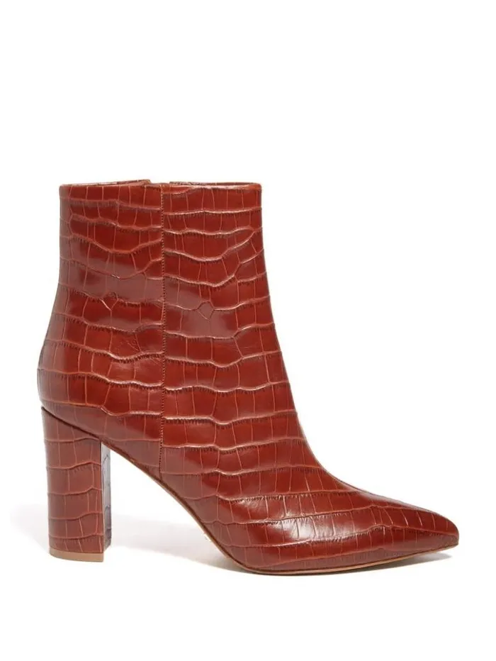 Women GUESS Boots and Booties Ulea Croc Leather Bootie Chestnut Brown