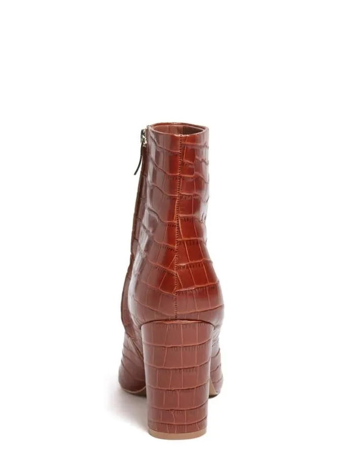Women GUESS Boots and Booties Ulea Croc Leather Bootie Chestnut Brown