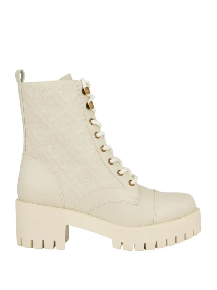 Women GUESS Boots and Booties Waite Embossed LaceUp Moto Boots Ivory 150