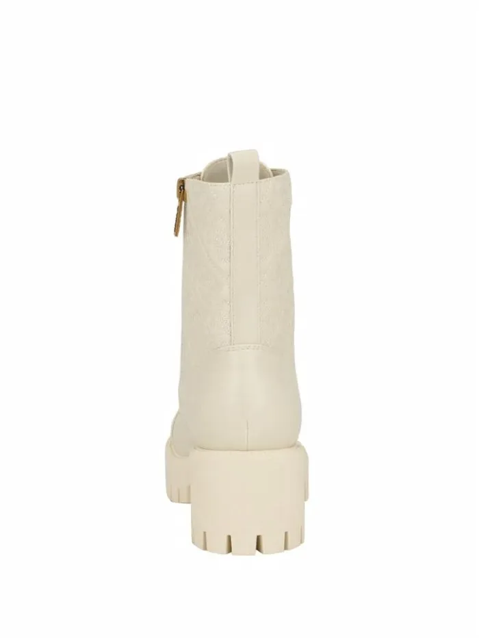 Women GUESS Boots and Booties Waite Embossed LaceUp Moto Boots Ivory 150