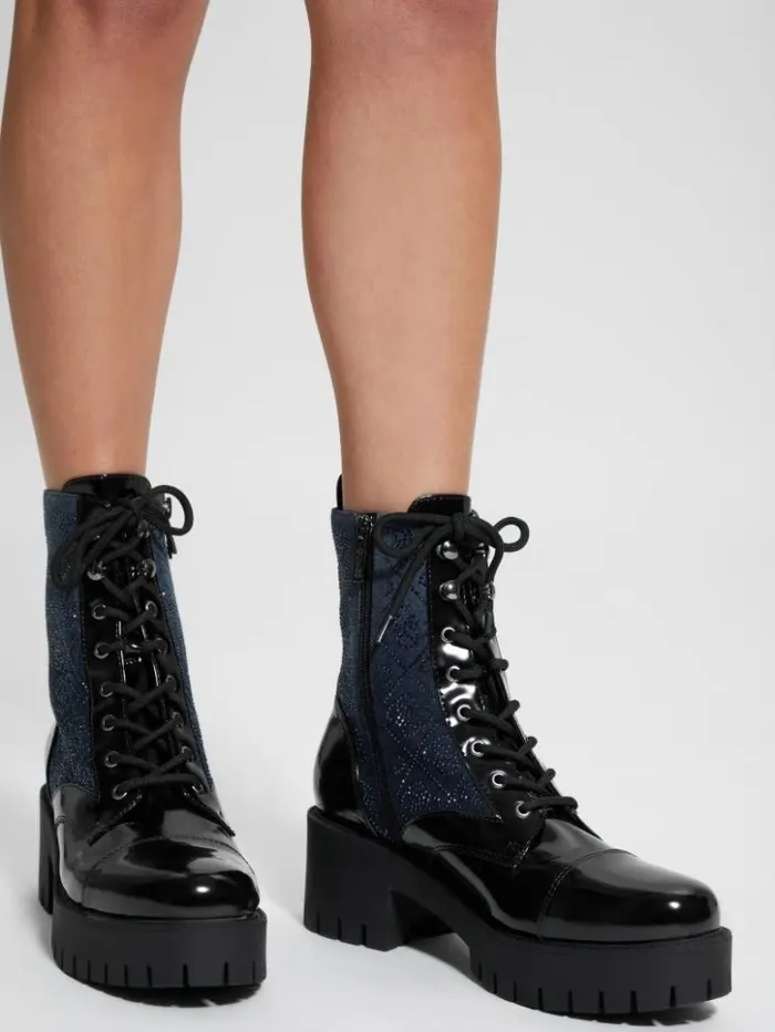 Women GUESS Boots and Booties Waitea Rhinestone Moto Booties Black 002