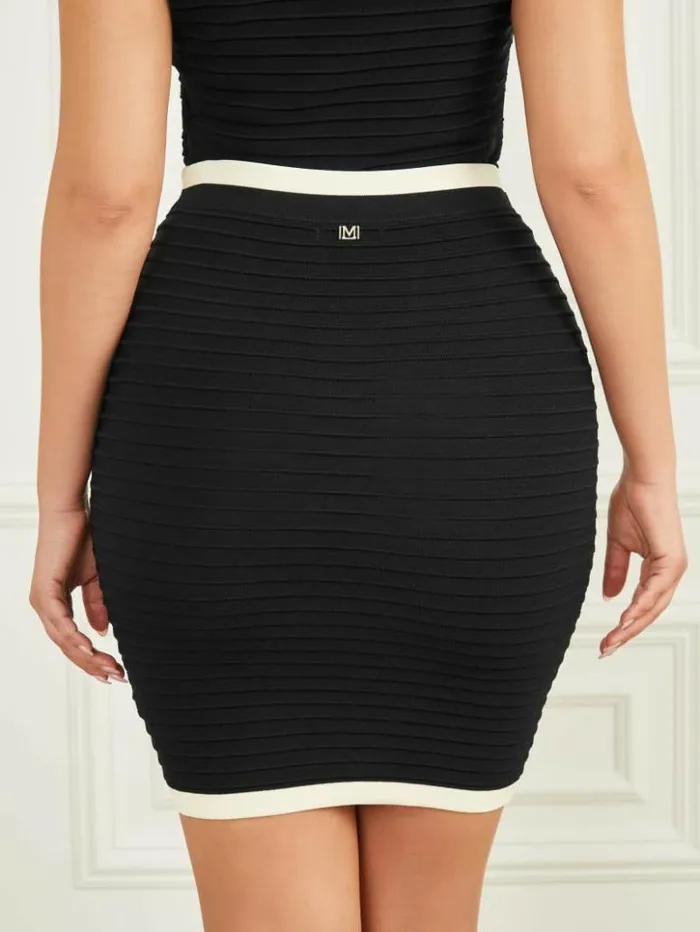 Women GUESS Bottoms Amba Embossed Striped Skirt Blacksandy Shore