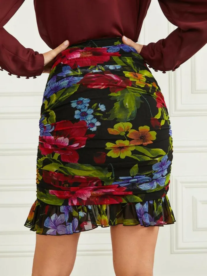 Women GUESS Bottoms Boldly Blooming Gathered Skirt Boldly Blooming Print