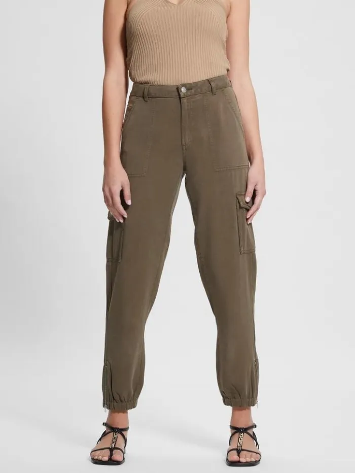 Women GUESS Bottoms Bowie Chino Cargo Pants Asphalt Green Multi