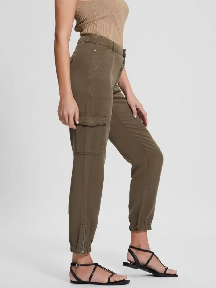 Women GUESS Bottoms Bowie Chino Cargo Pants Asphalt Green Multi