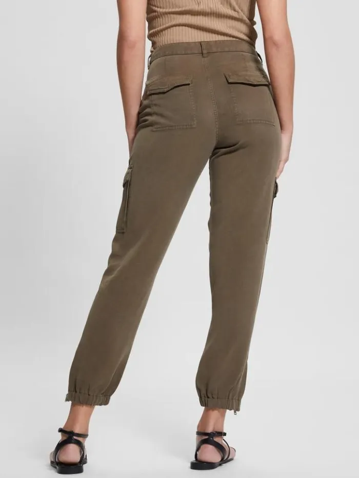 Women GUESS Bottoms Bowie Chino Cargo Pants Asphalt Green Multi