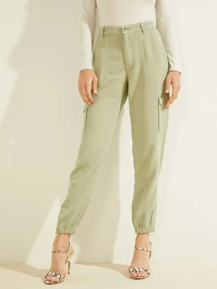Women GUESS Bottoms Bowie Chino Cargo Pants Light Matcha Multi