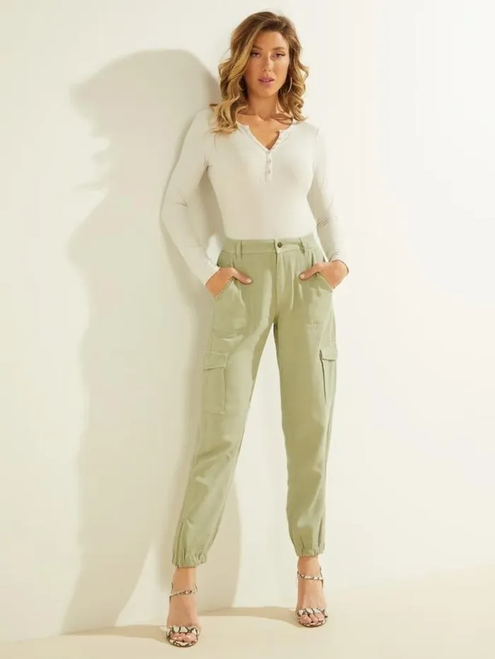 Women GUESS Bottoms Bowie Chino Cargo Pants Light Matcha Multi
