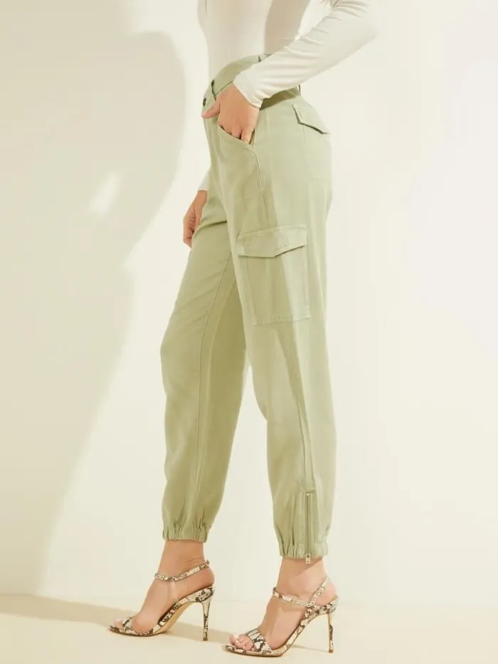 Women GUESS Bottoms Bowie Chino Cargo Pants Light Matcha Multi
