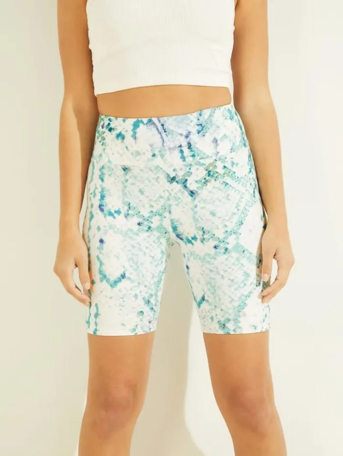 Women GUESS Bottoms Collyn Python Active Biker Shorts Modern Python Emerald Com