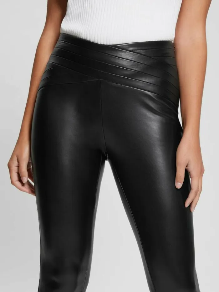 Women GUESS Bottoms Dana FauxLeather Pleated Waist Pants Jet Black Multi
