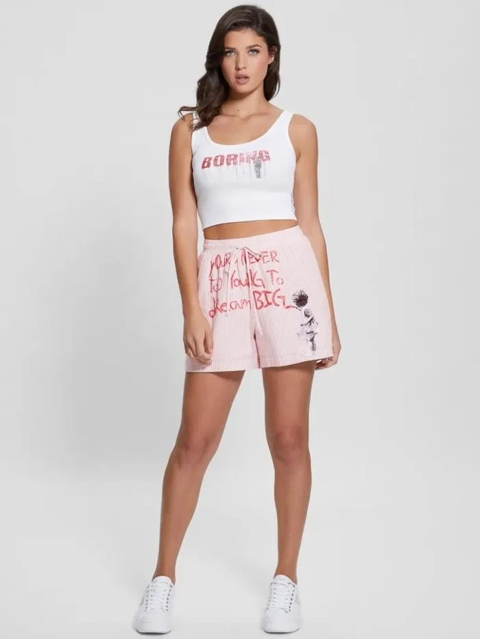 Women GUESS Bottoms Dream Big Gingham Striped Shorts Blush Breeze Multi