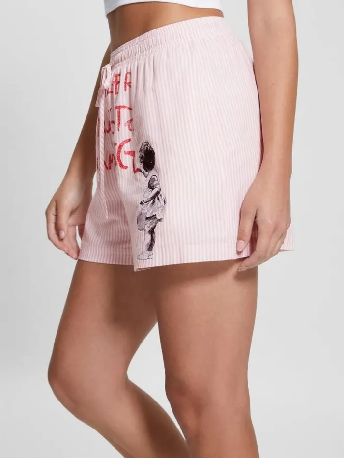 Women GUESS Bottoms Dream Big Gingham Striped Shorts Blush Breeze Multi